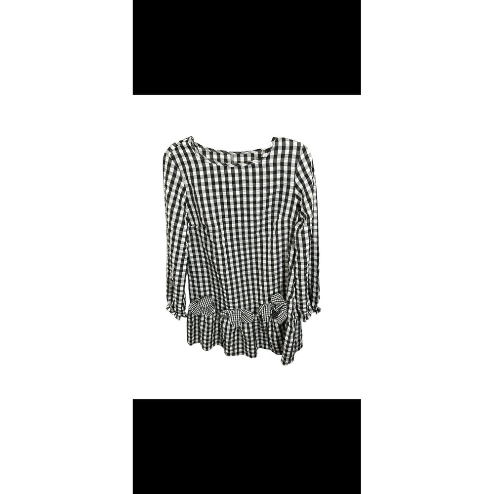 Black Gingham Ruffle Hem Dress: Peplum‎ Bow Detail Ruffle Cuff Medium